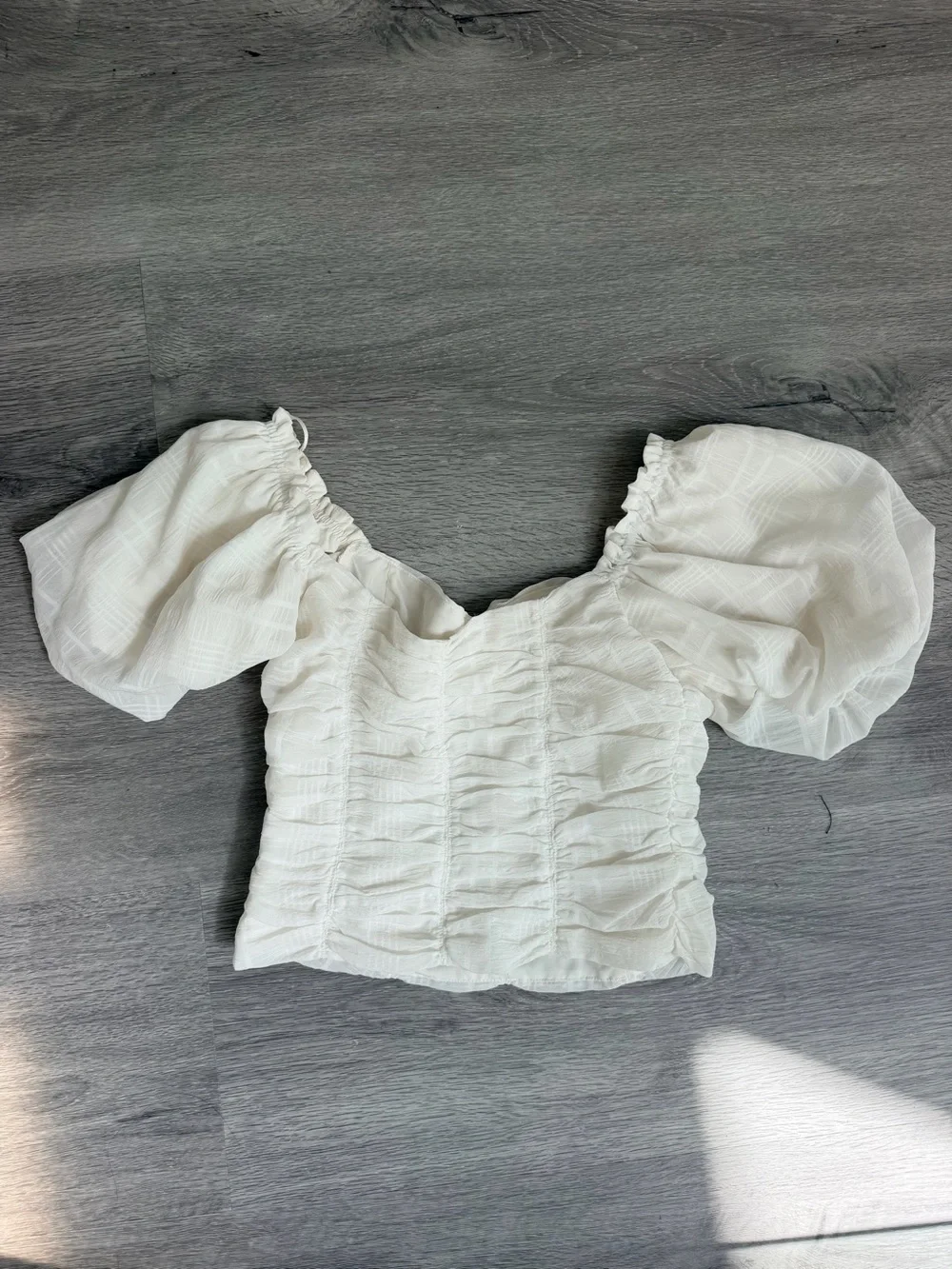 Astr Soft Ruched Puff-Sleeve Cream Top